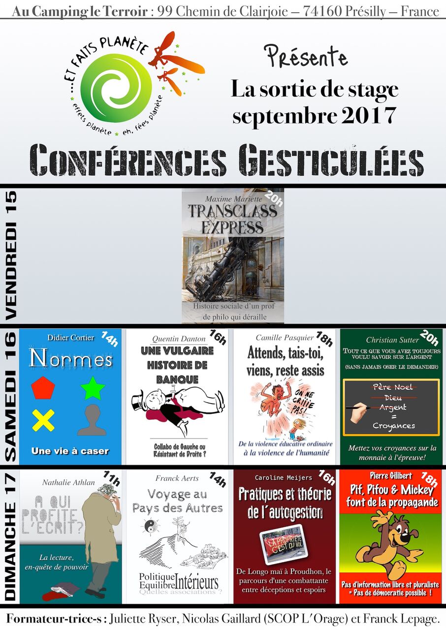 Conférences gesticulées à Présilly du 15 au 17 septembre 2017